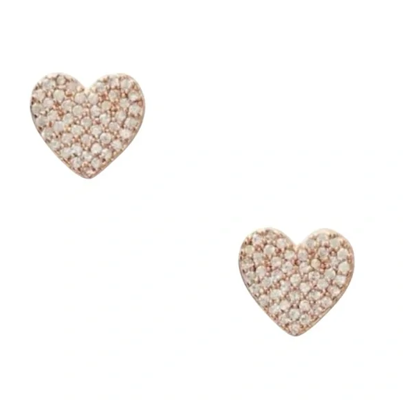 PRICE FIRM - KATE SPADE Heart Shaped Rose Gold Tone Pave Stud Earrings - NWT - Picture 5 of 16